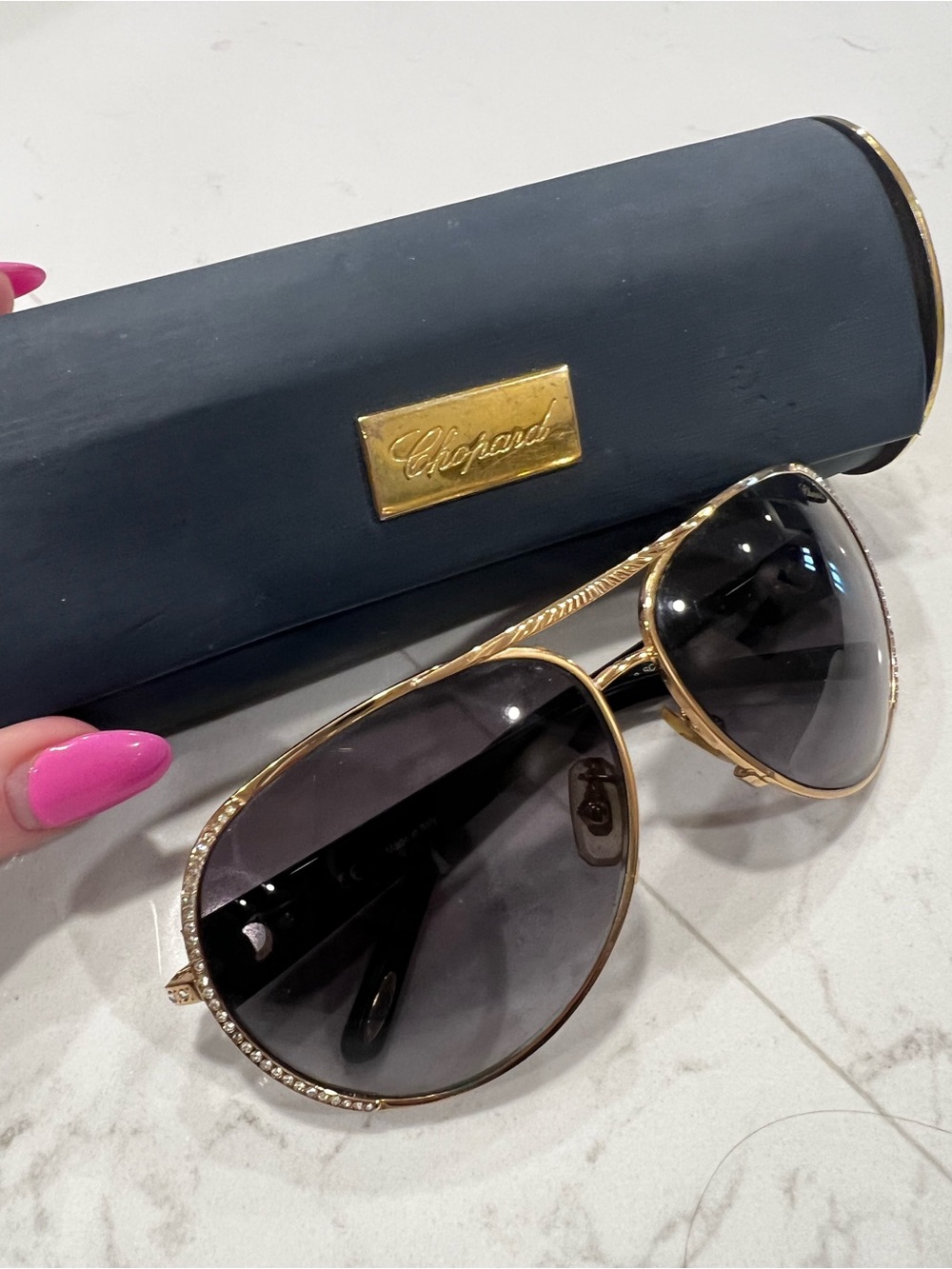 Chopard Black and Gold Crystal-Trim Oversized Sunglasses